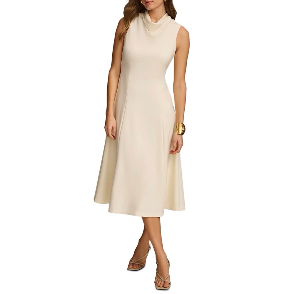 Donna Karan Cream Color Cowl Neck Sleeveless Dress A Line Size 14W